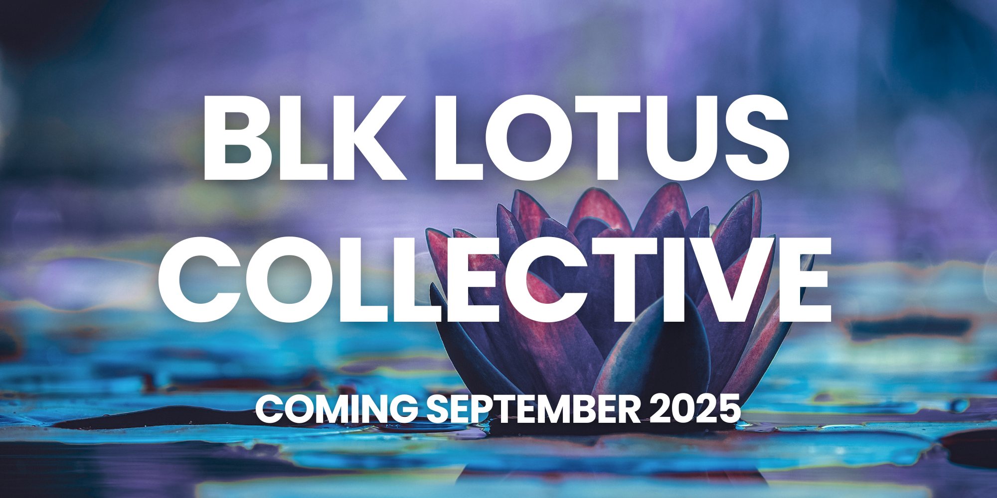 Promotional image for BLK LOTUS COLLECTIVE with a lotus flower in the background